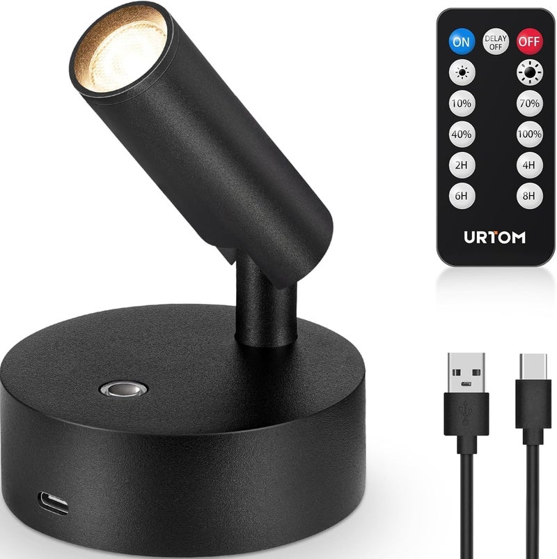 URTOM Wireless Spot Lights Indoor with Remote Up Lights Indoor Picture Light Battery Operated Spotlights with Timer Dimmable Accent Uplighting Indoors Stick on Wall Light for Plant Artwork, 1 Pack - Image 1